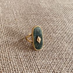 Vintage Gold Plated Jade Ring 