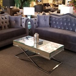 Brand New Gray Velvet Modern Sofa + Loveseat 2PCs Set