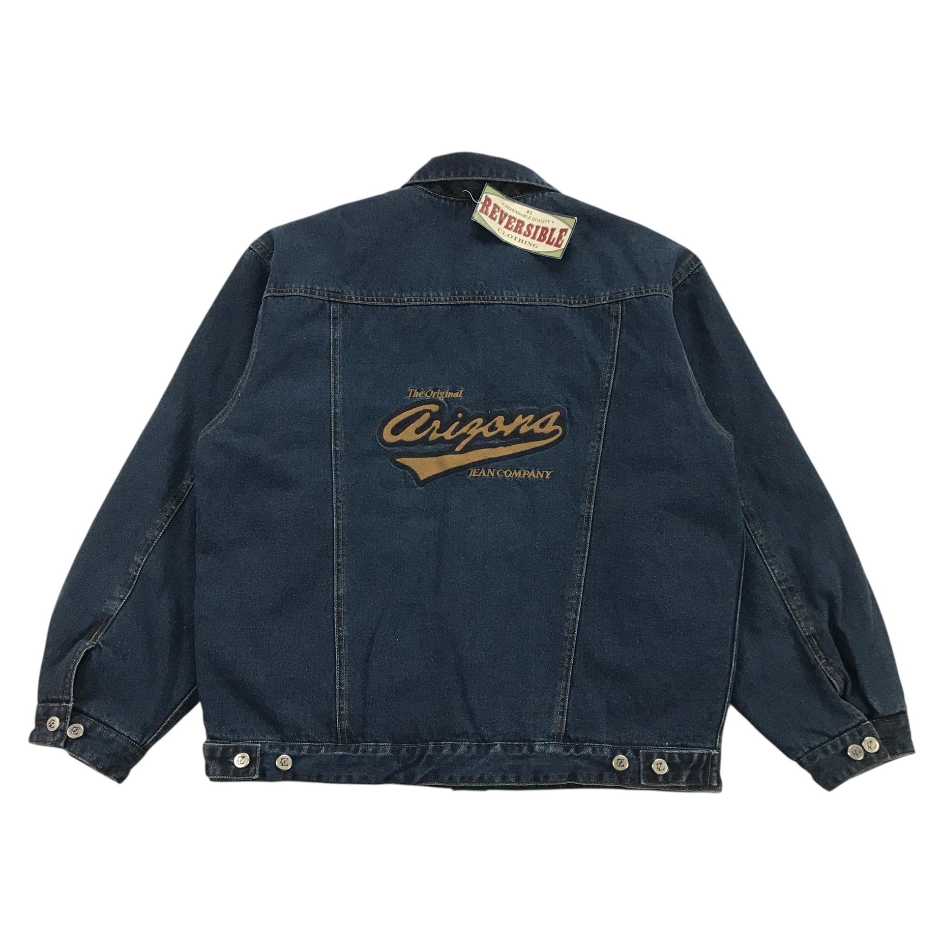 Vintage Arizona Jean Company Denim Jacket Mens Large L Quilted Reversible Bomber