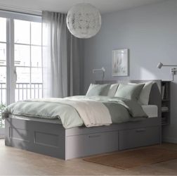 King size bed with lots of storage + like new Puffy brand mattress
