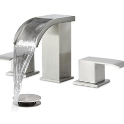 8 inch Bathroom Faucets Set Brushed Nickel Bathroom Sink Faucet 3 Hole with Pop Up Drain Widespread 2 Handles Stainless Steel Lavatory Vanity Faucet W