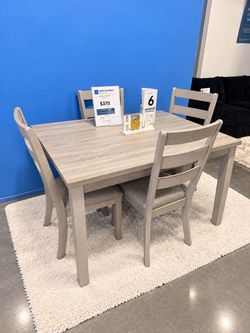 Gray 5-Piece Dining Table Set – Kitchen Table with Chairs $370