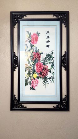 Large  Chinese  Xilong Peony Embroidered Wall Art – Prosperity & Honor – 39″ × 24″