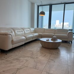 White Italian Leather Cool Firm Recliner Couch