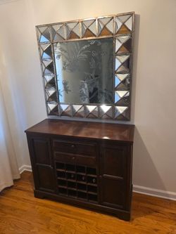Expandable Bar Cabinet  Mahogany finish and mirror