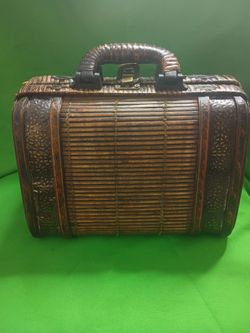 Vintage Bamboo and Carved Wood Handbag