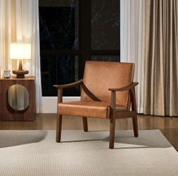 Mid-Century Modern Brown PU Leather Accent Chair / brown arm chair / brown accent chair