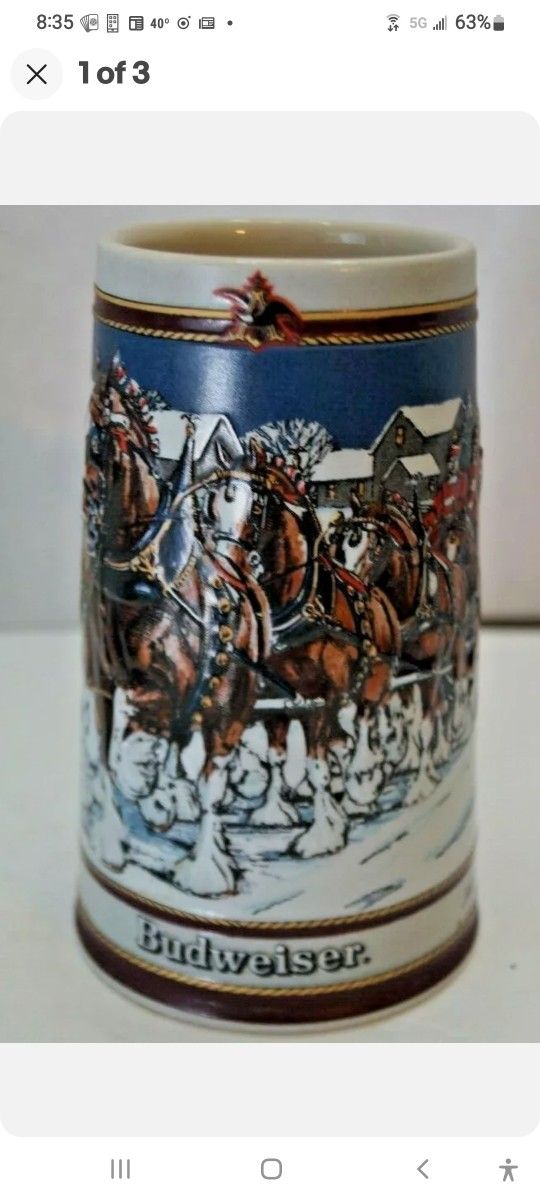 Budweiser Happy Holiday CLYDESDALES Stein/1989