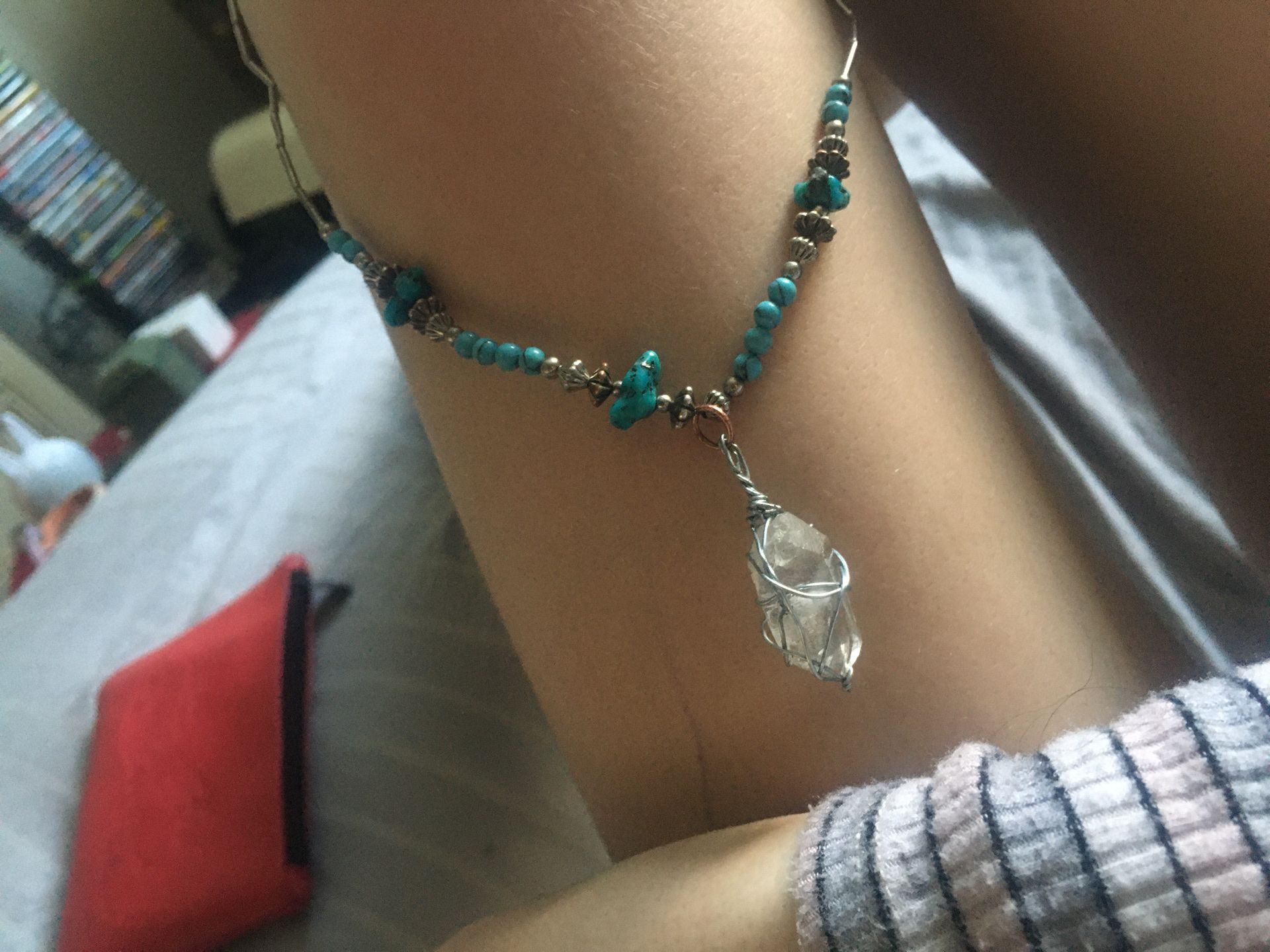 Pure Quartz Pendant on Turquoise Necklace