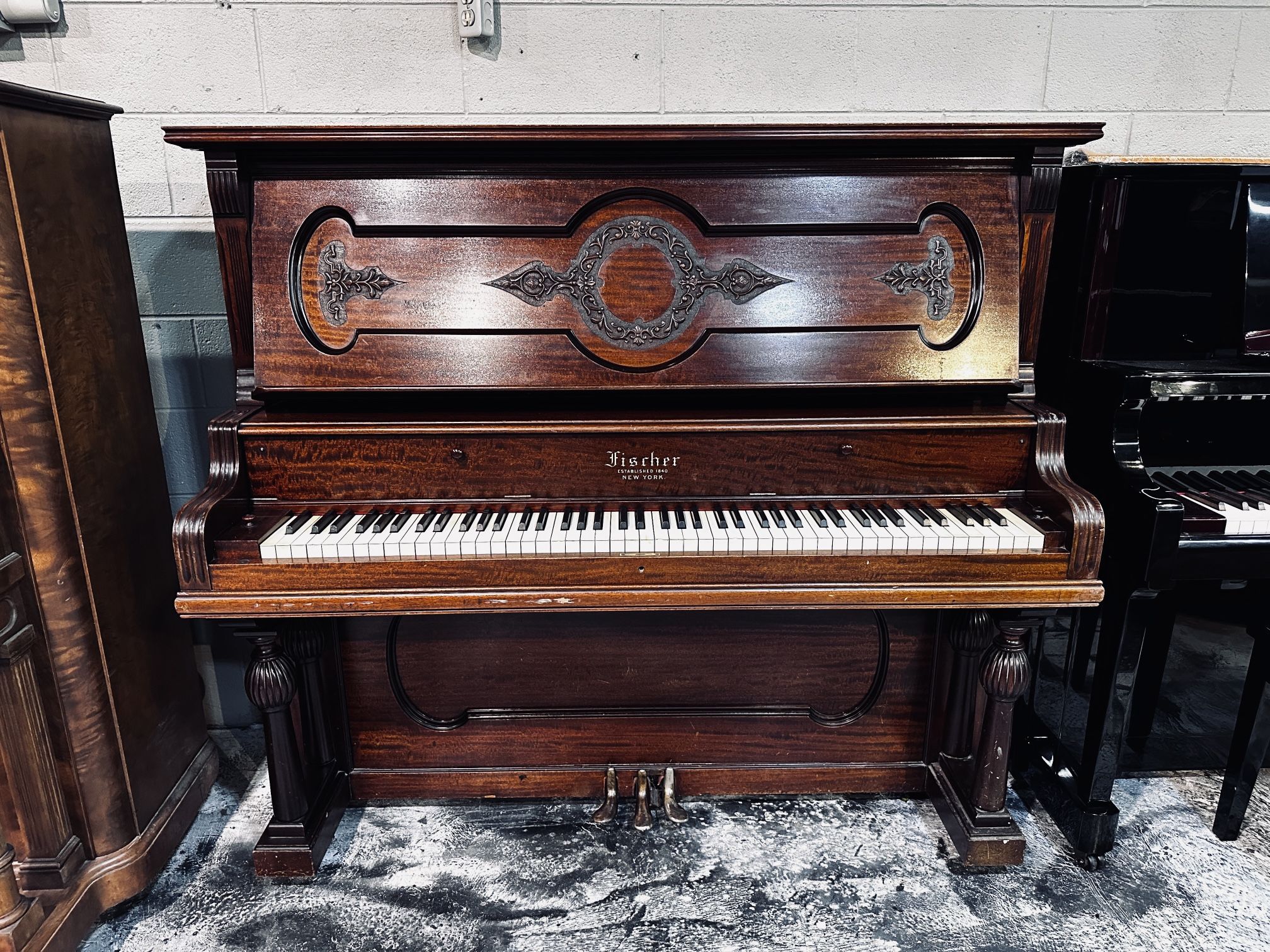 *Free* Fischer 53" Mahogany Semi-Gloss Upright Piano