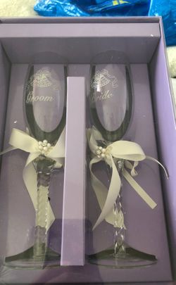 Wedding cup glass set groom and bride