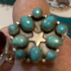 BRAND NEW STERLING SILVER TURQUOISE CLUSTER RING GORGEOUS ‼️size 8.5