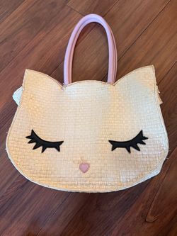 Betsy Johnson 10Cat Face Woven Straw Tote Bag
