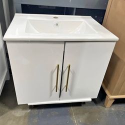 Assembled New 24" Wall Mounted Bathroom Vanity with Sink, High Gloss White Floating Cabinet