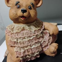 1989 Homco 10" Resin Teddy Bear  Garden Figure