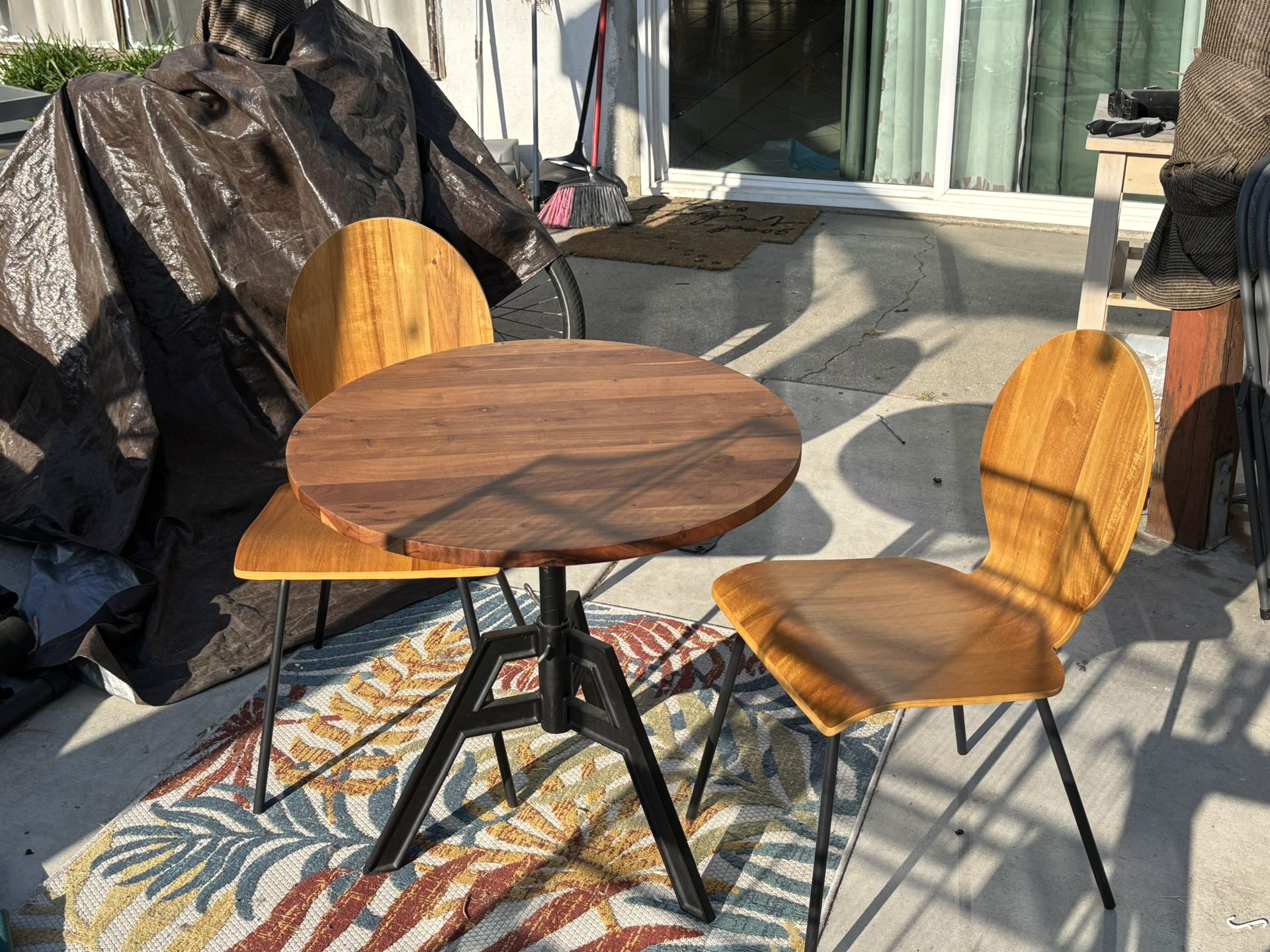 CB2 Convertible Bistro Coffee Table Sable Acacia Chairs