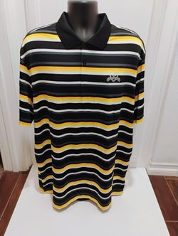 Nike Golf Performance Dri Fit Striped Polo Shirt XXL Black & Yellow  New Port Beach C.C