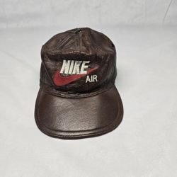 Rare 90s Collectible Nike Air Adjustable Leather BaseballCap Hat Vintage Brown