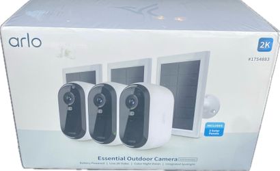 3 Pack Arlo Essential Outdoor 2K Camera 2nd Generation with 3 Solar Panels Seal