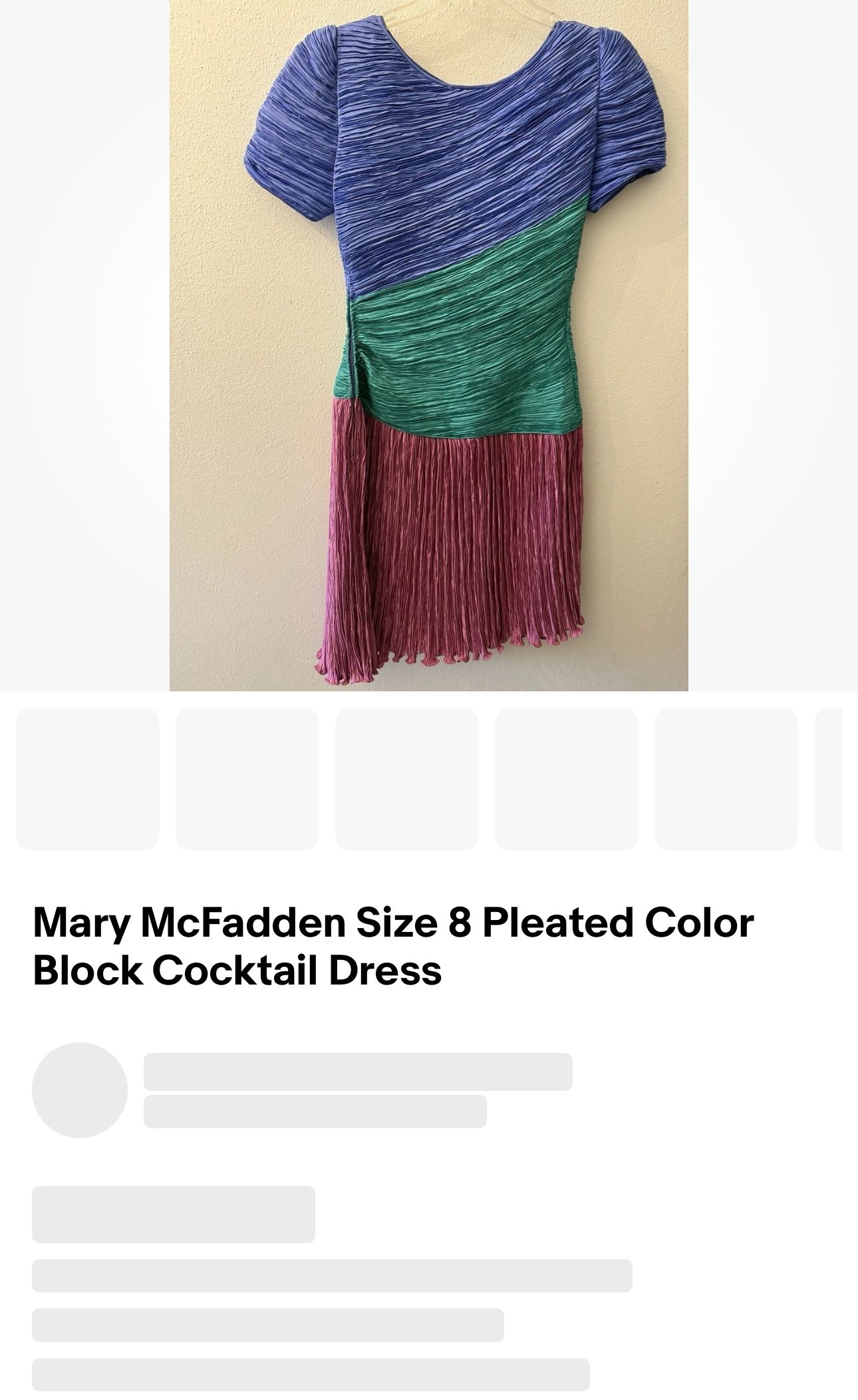 Mary McFadden Size 8 Pleated Color Block Cocktail Dress