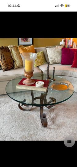 Round Glass Top Coffee Table with Iron Base