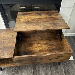 Rustic Lift Top Coffee Table w/ Hidden Storage & Side Shelf