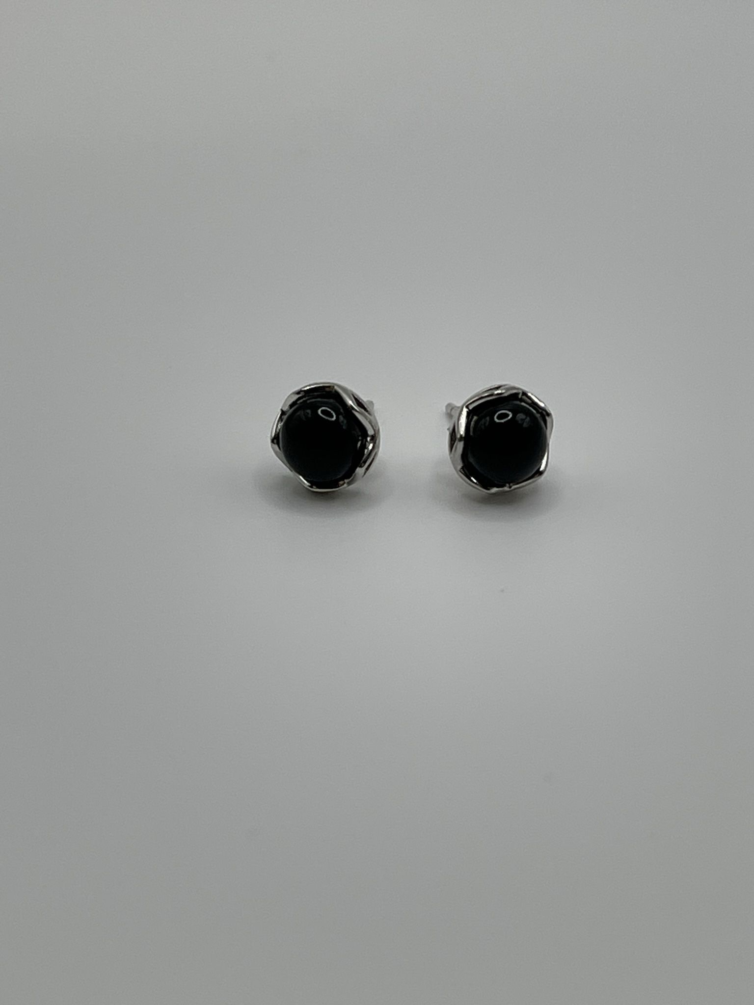 Natural black onyx, earrings stones are from China for pierced ears on sterling