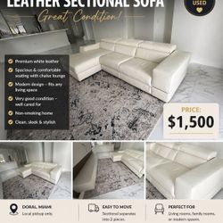 Modern White Leather Sectional Sofa – Great Condition