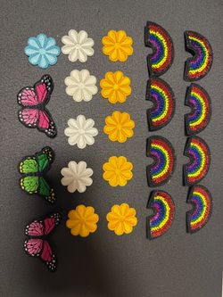 Embroidered irron on patches with sequins. 22 patches total. 3 types of patches. Butterflies, flowers, and rainbows. #embroidered #sequins diy design