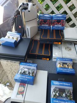 Each Console Come With 2 Controllers. 2024 PS5 Slim $460 firm. PS4 $160! To $500! Jailbreak Hackable 9.0 500gb 1TB 2TB. Trade for iPhone max pro 17 16