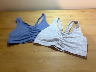 Ruched Sports Bra 2-Piece Set in Blue and Gray; Size: M