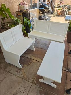 3 Wood Benches from Dining Table corner set.