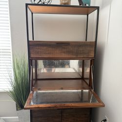 Crate And Barrel Bookshelf/Bar w/ Mirrored Hutch