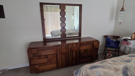 Mid-century modern Lane Brutalist walnut bedroom set