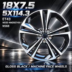 🔥 18x7.5 5x114.3 NS68 GLOSS BLACK MACHINED WHEELS 🔥