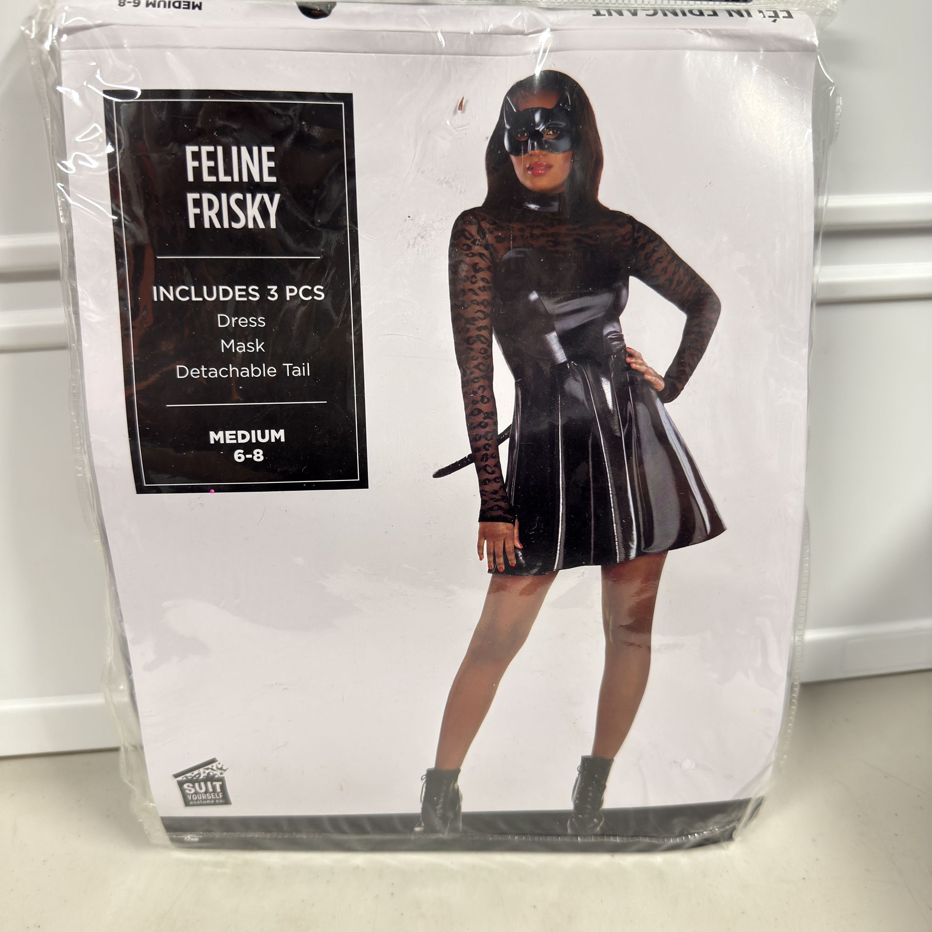 M- Women’s Feline Frisky Costume Black cat - 3pcs Dress Mask Detachable Tail