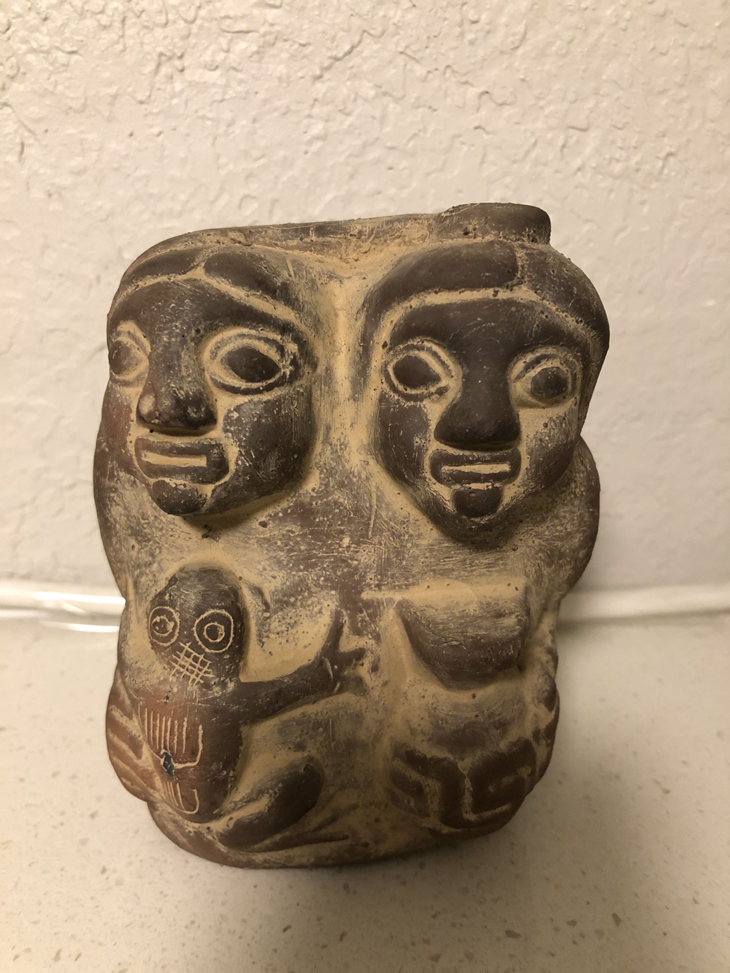 Vintage Mexican Rustic Clay Folk Art Pottery Sculpture with Monkey Image 5” tall
