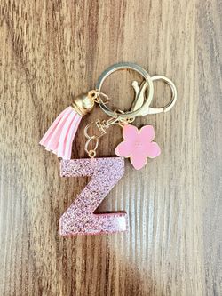 Pink Glitter Keychain Letter Z