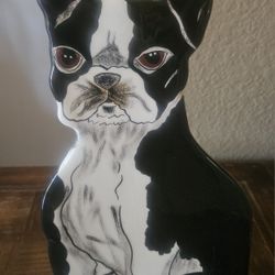 Black and White Boston Terrier Figurine Vase 13.5" Tall