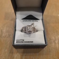 Sterling Silver Diamond Engagement Ring