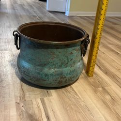 Large Antique Copper Pot / Cauldron Planter – Rustic Farmhouse Decor