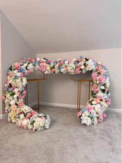 Floral Wedding Arch Backdrop with gold stands