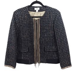 Ann Taylor Womens Blazer Jacket Size XL Tweed Blue Full Zip Office Career