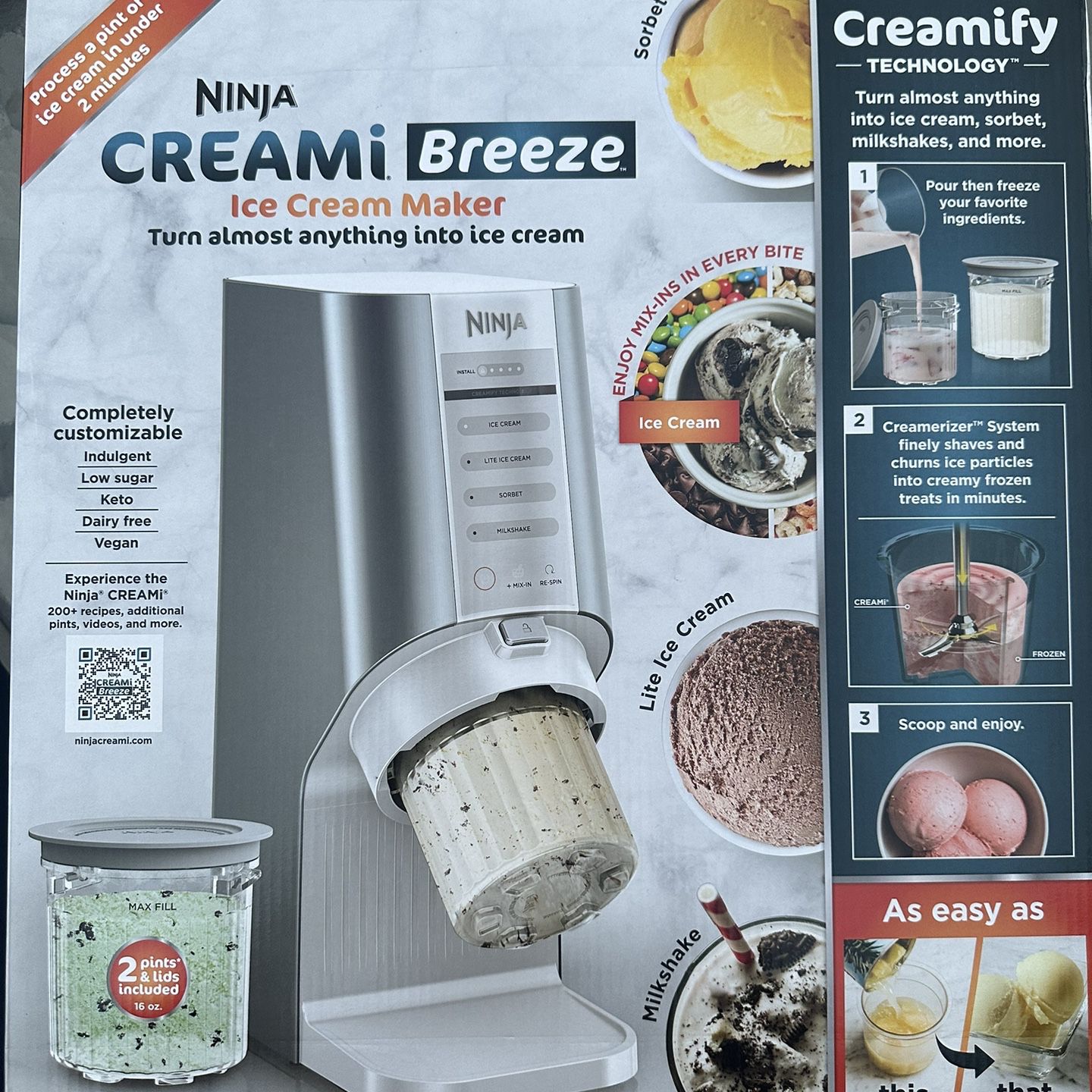 Ninja CREAMi Breeze 7 One Touch Programs, 4 Pints, Ice Cream