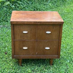 Antique Wood Mid Century 2 Drawer Nightstand Side Accent Table
