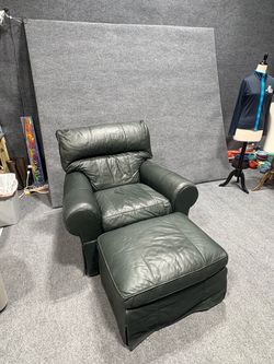 Dark Green Leathercraft Genuine Leather  Recliner with Ottoman