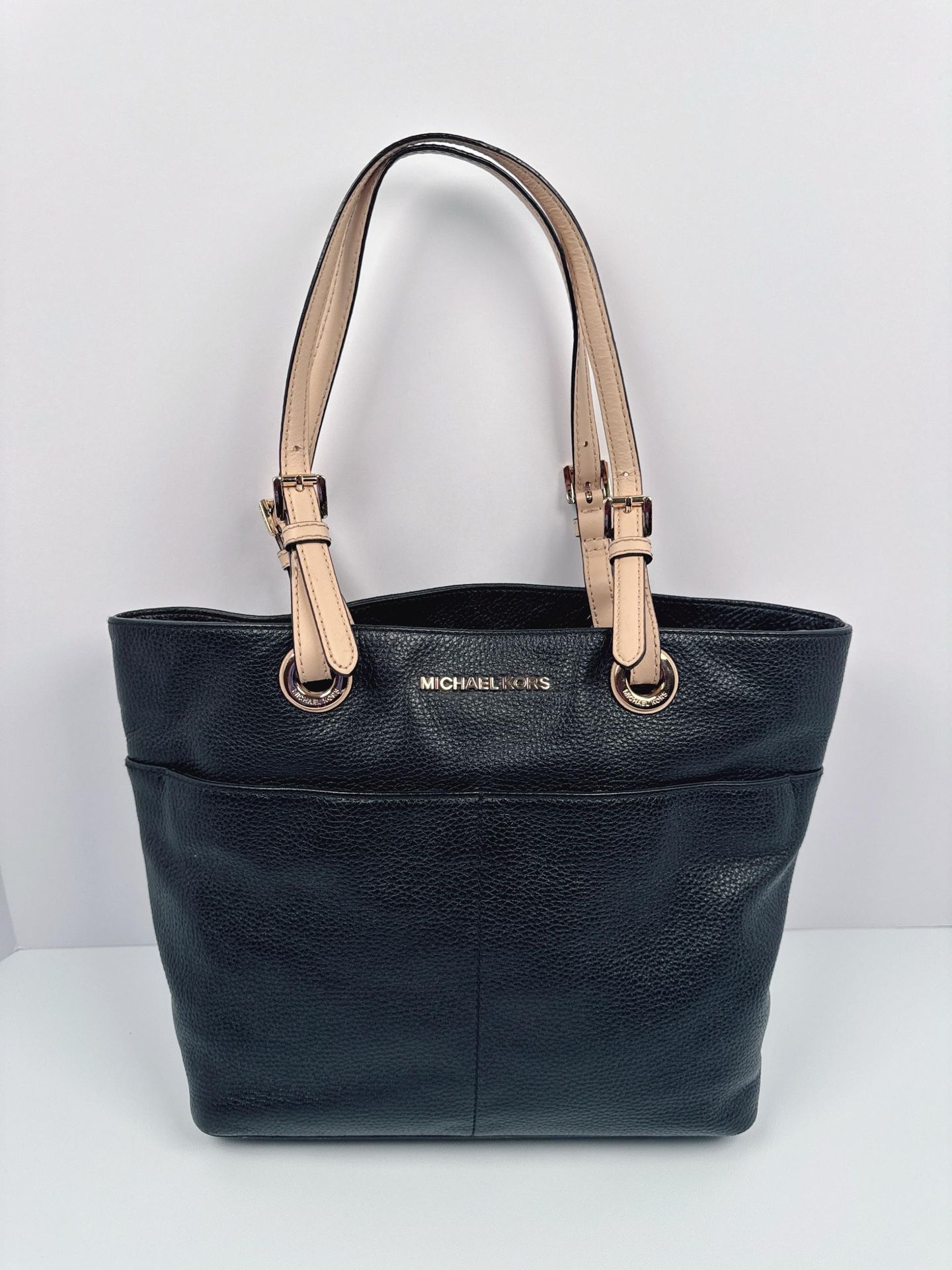 Michael Kors Bedford Women's Pebbled Leather Medium Tote Handbag Tan/Black