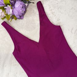 House of Harlow Purple Sleeveless Plunging Bodysuit