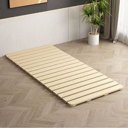 Foldable Floor Bed Frame for Japanese Futon Mattress Twin Size Breathable Wooden Roll-Up Slats Base, Low Profile Sleep Bedding, Tatami Bed Frame, Easy