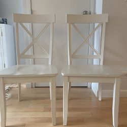 White Wooden Dining Chairs, Set Of Two